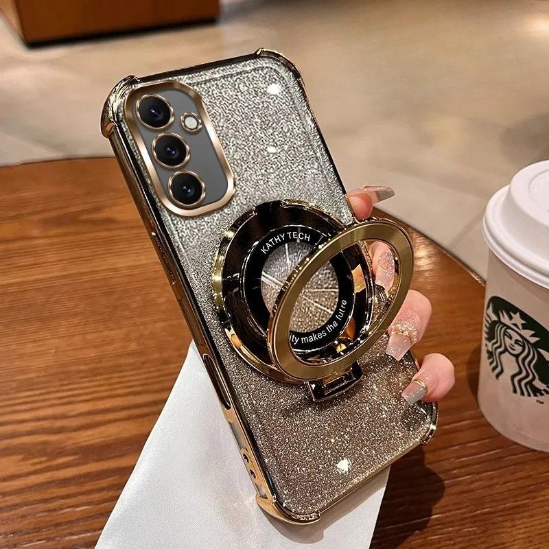 Wstrząsoodporne Brokatowe Platerowane Magnetyczne Etui z Uchwytem Dla Samsung Galaxy A05 A05S A04 A04E A03S A02S A03 A02 A51 A71 A21S A31 Cover