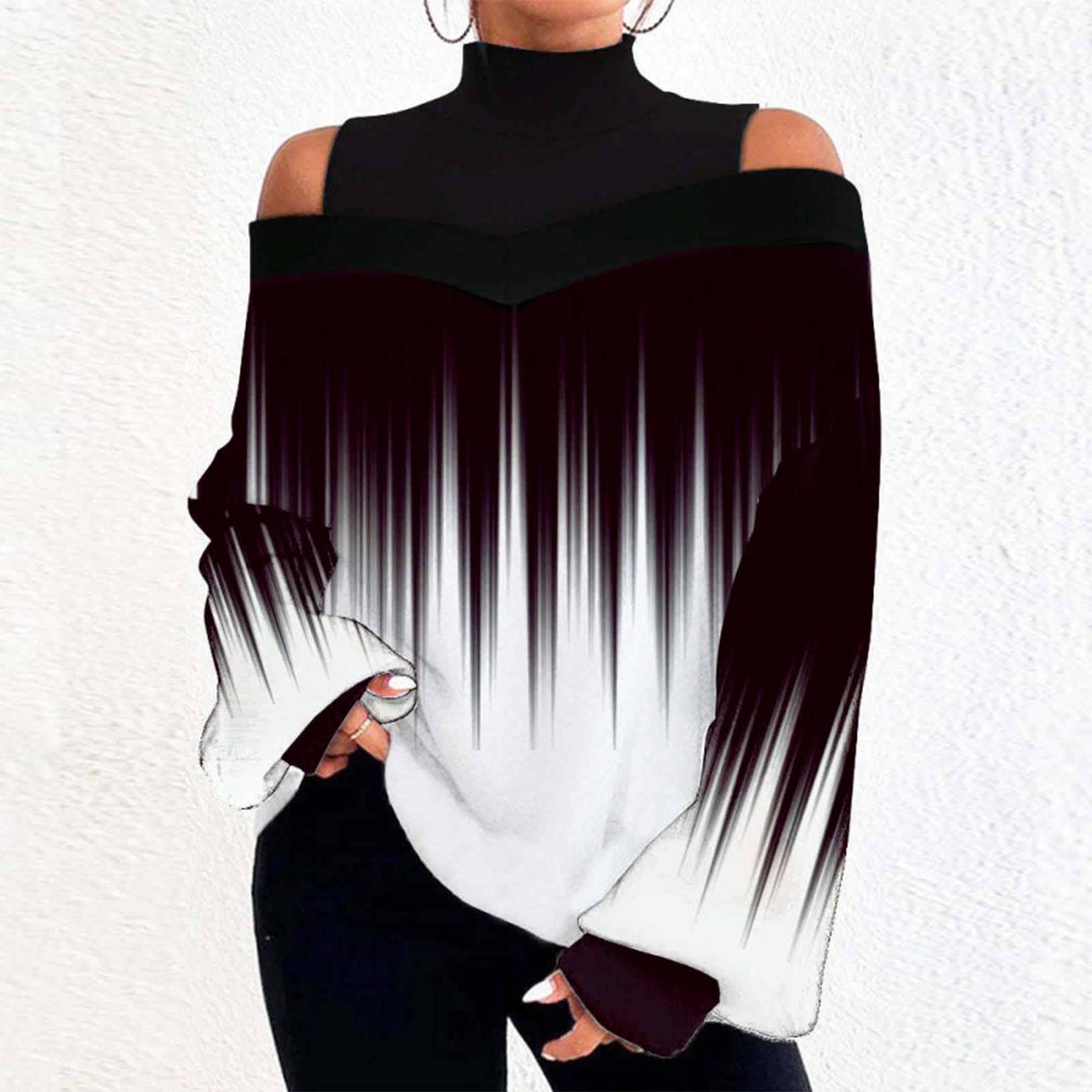 Spring Women s Shoulder Drop Design Sense Women s Printed Top S