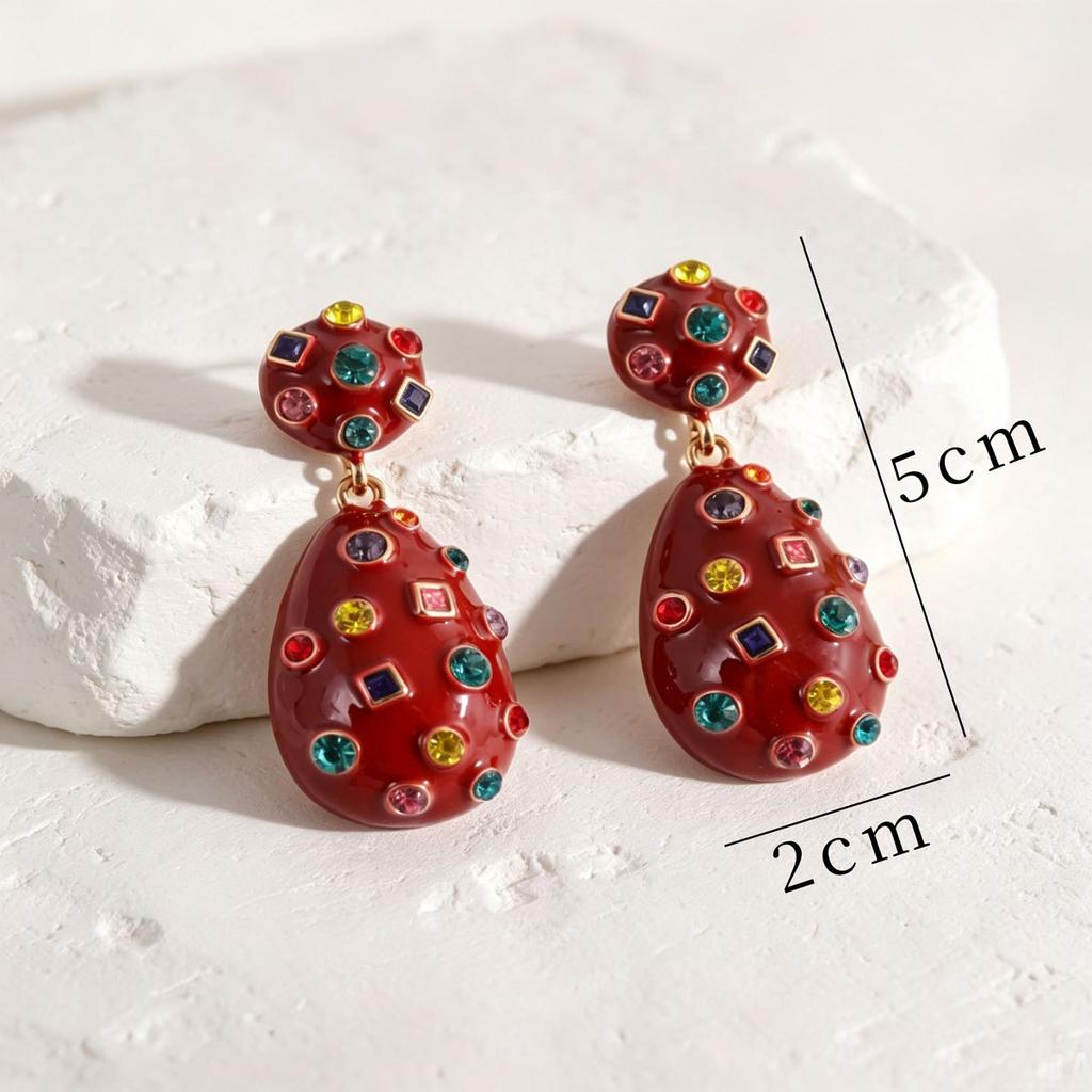 European and American style inlaid colorful diamond earrings versatile high-end design pendant earrings niche temperament earrings