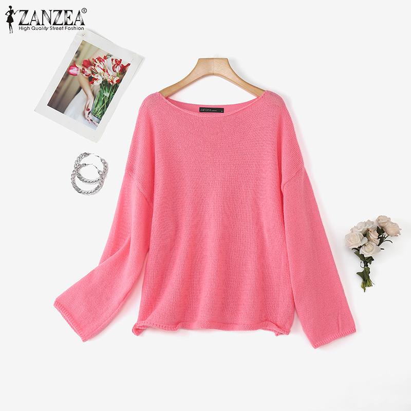 

ZANZEA Autumn Womens Sweaters Long Sleeve Off Shoulder Casual Knitted Jumper Pullovers XL темно-розовый