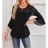 Popular Summer Three-quarter Sleeve Shirt Pleated Bell Sleeves Round Neck Mesh Top