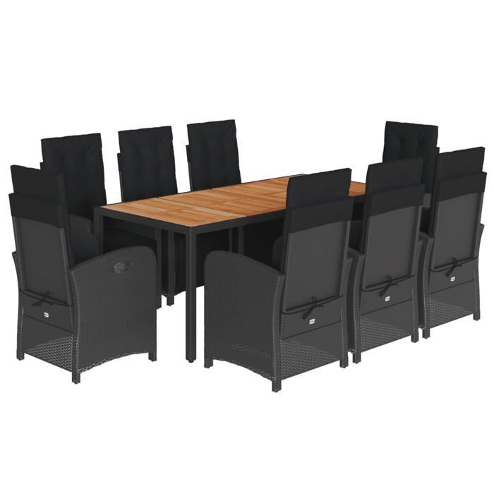 VidaXL Ensemble à Manger de Jardin avec Coussins 9 pcs, Table et Chaises avec Dossier et Repose-pied Réglables, Meubles 3212479
