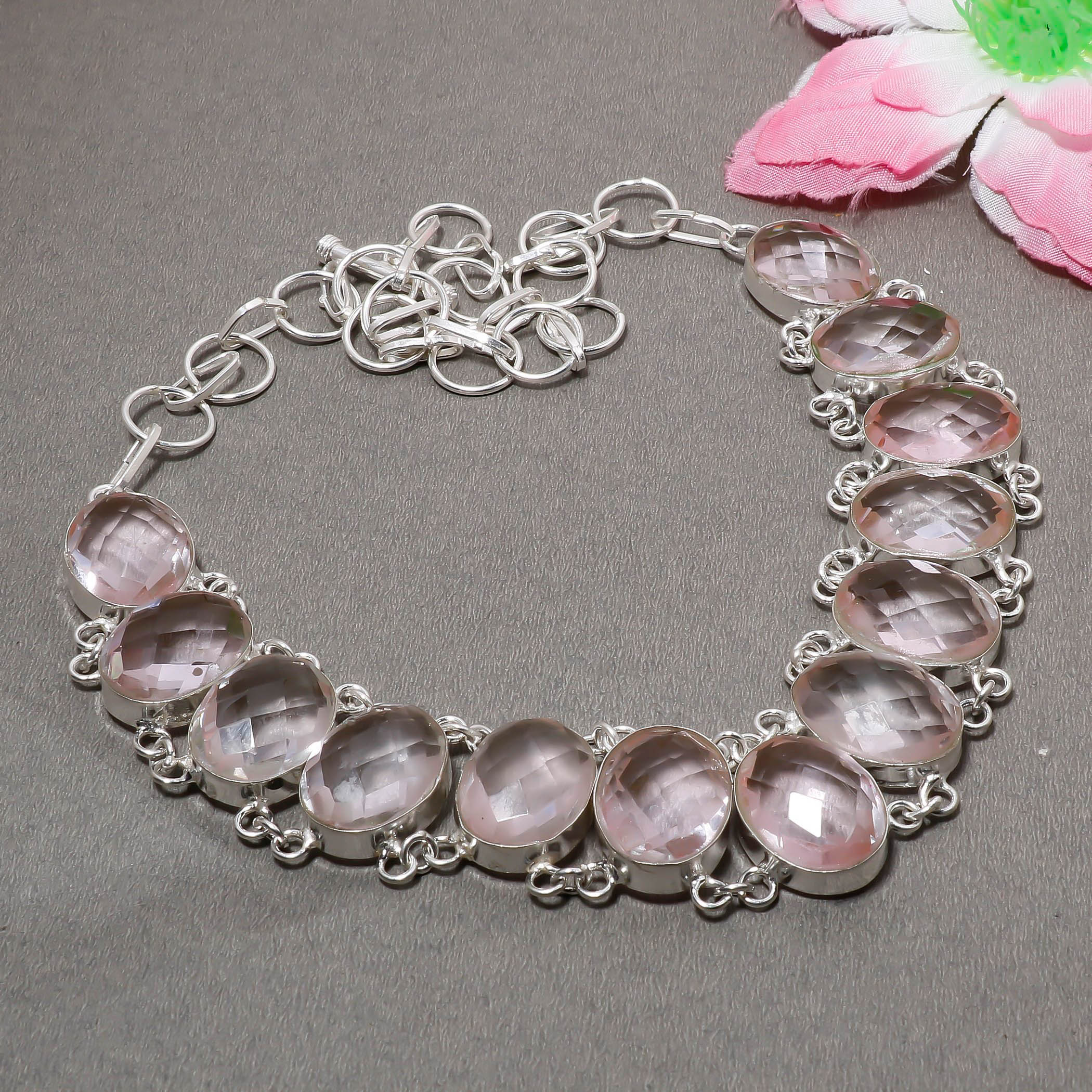 

Pink Kunzite Gemstone 925 Sterling Silver Jewelry Charm Necklace 18