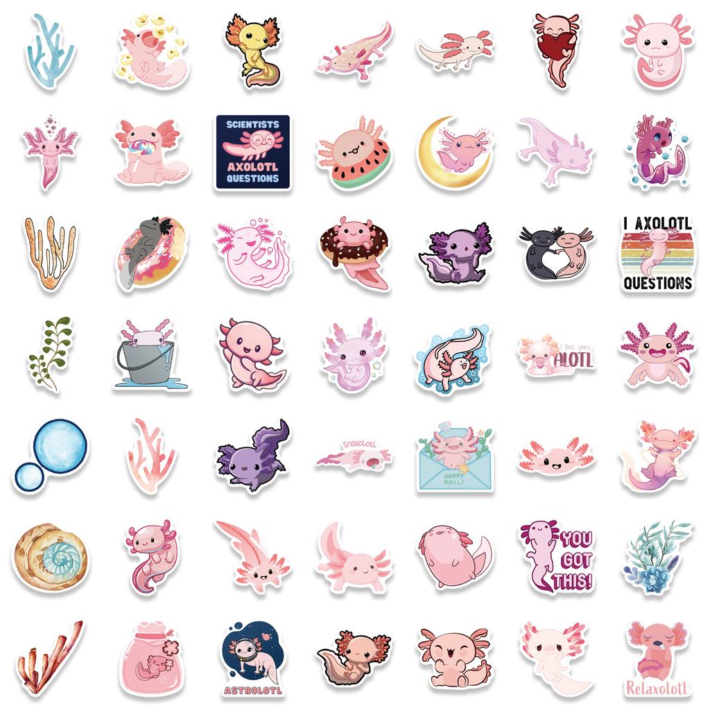100 Cartoon Pet Axolotl Doodle Stickers Suitcase Guitar DIY Waterproof Explosive