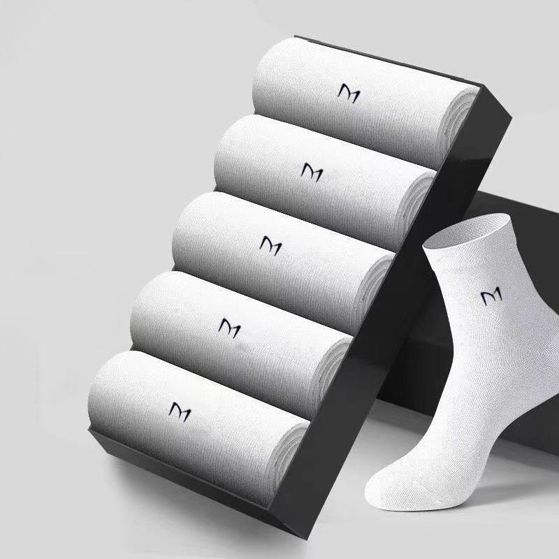 5 pares de Calcetines de Algodón Antibacterianos de Caña Media para Hombre - Transpirables, Desodorantes, Anti-Sudor, Casual de Negocios para Todas las Estaciones