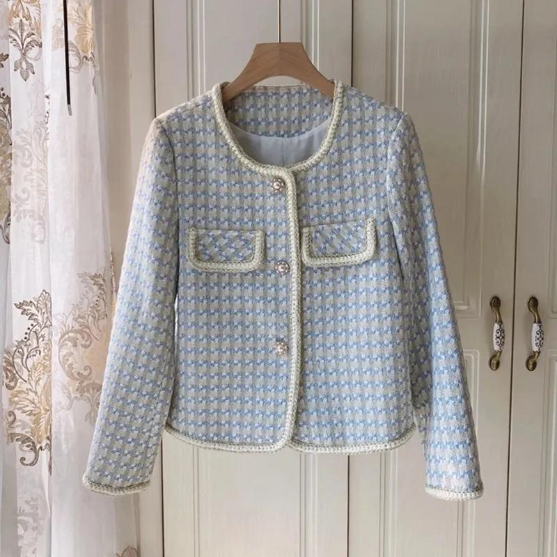Vysoce kvalitní Temperament Dámský Tweed Krátká bunda Ženy Ženy Podzimní Elegantní Dámská Módní Bunda Kabát Žena