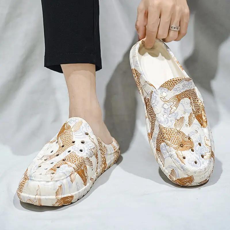 Fashion Shoes Indoor Hole Sabot House Walk Around Home Sandals Man Beach Soft Elegant Y2k Pvc Comfortable Summer Sale Slippers for Men