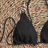 Set da 2 pezzi per costume da bagno da donna, con allacciatura a tre punti, scollo all'americana, imbottito, senza ferretto, con catena in metallo, abbigliamento sportivo da guado