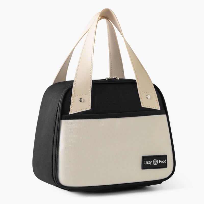 Oxford Cloth Trapezoidal Insulated Lunch Bag with Zipper Closure and Double Handles for Office School Picnic Travel Use