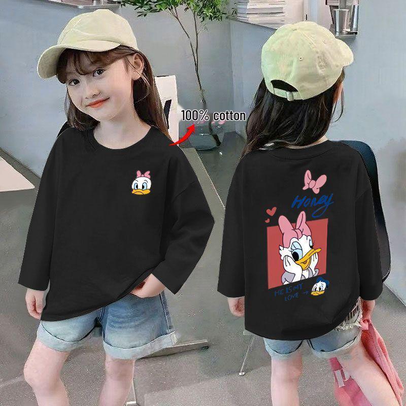 Dziewczęcy jesienny T-shirt z długim rękawem raglanowym i nadrukiem - Odzież dziecięca dla średnich i starszych dzieci