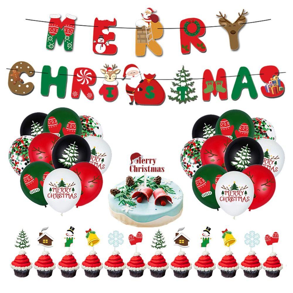 Cartoon Christmas Balloon Flag Decoration Christmas Tree Xmas Cake Flag  New Year