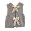 Women Knitted Vest Round Neck Sleeveless Crop Tank Back Bow Tie Decor Hollow Back Solid Color Sweater Vest