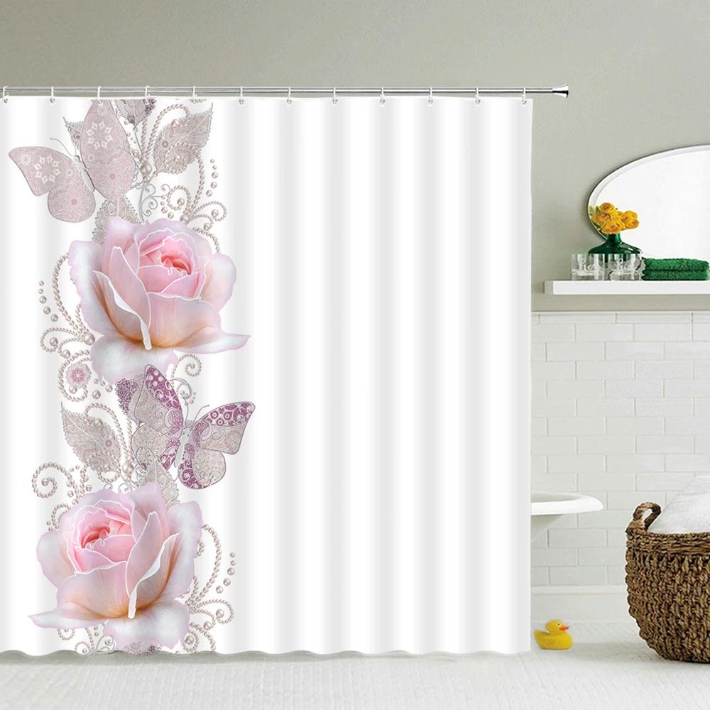 Beautiful Butterfly Flowers Shower Curtain Bathroom Screen Decoration Shower Curtains Waterproof Washable Fabric