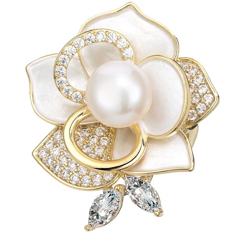 Qlady Camellia Brooch, Freshwater Pearl Corsage, Anti-Exposure Scarf Buckle