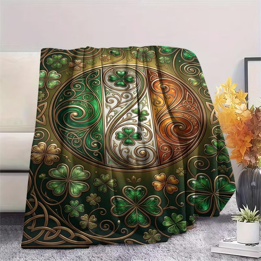 1Pc St.Patrick's Day Print Flannel Blanket, High quality Comfortable for All Seasons, Home Decor, Warmth and Comfort, Perfect for Christmas Gifts W69