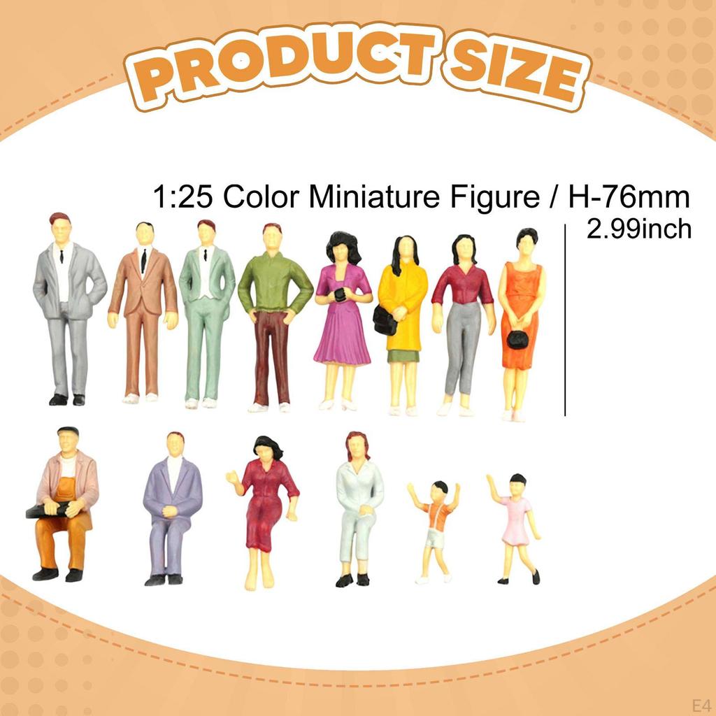 14 Miniature Character Figurines, Diorama Model, Micro-, Painted Polypropylene, Ornament, Decor,