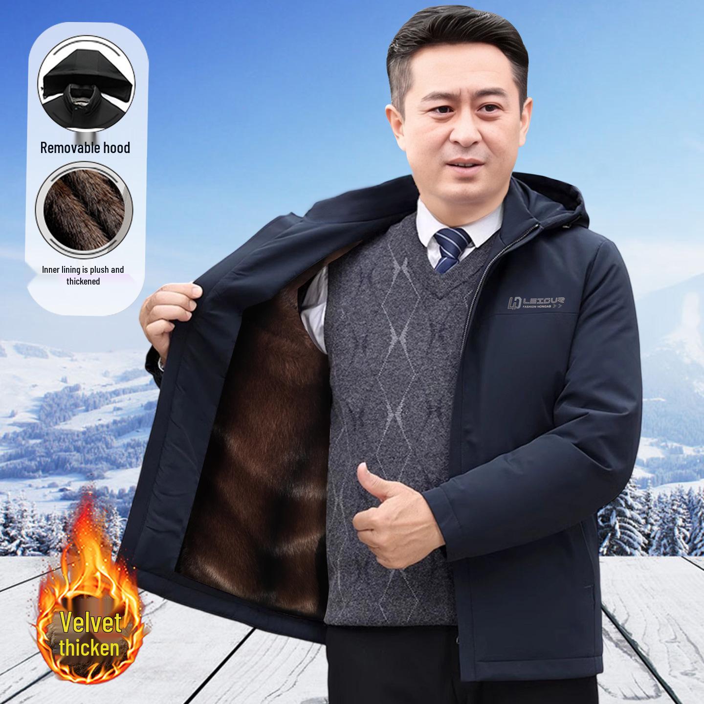 

Men s Fleece-Lined Winter Jacket: Thick, Warm Cotton Coat for Seniors and Dads, Ideal for Autumn and Winter. 175/Recommended 80-100 kg темно-синього кольору