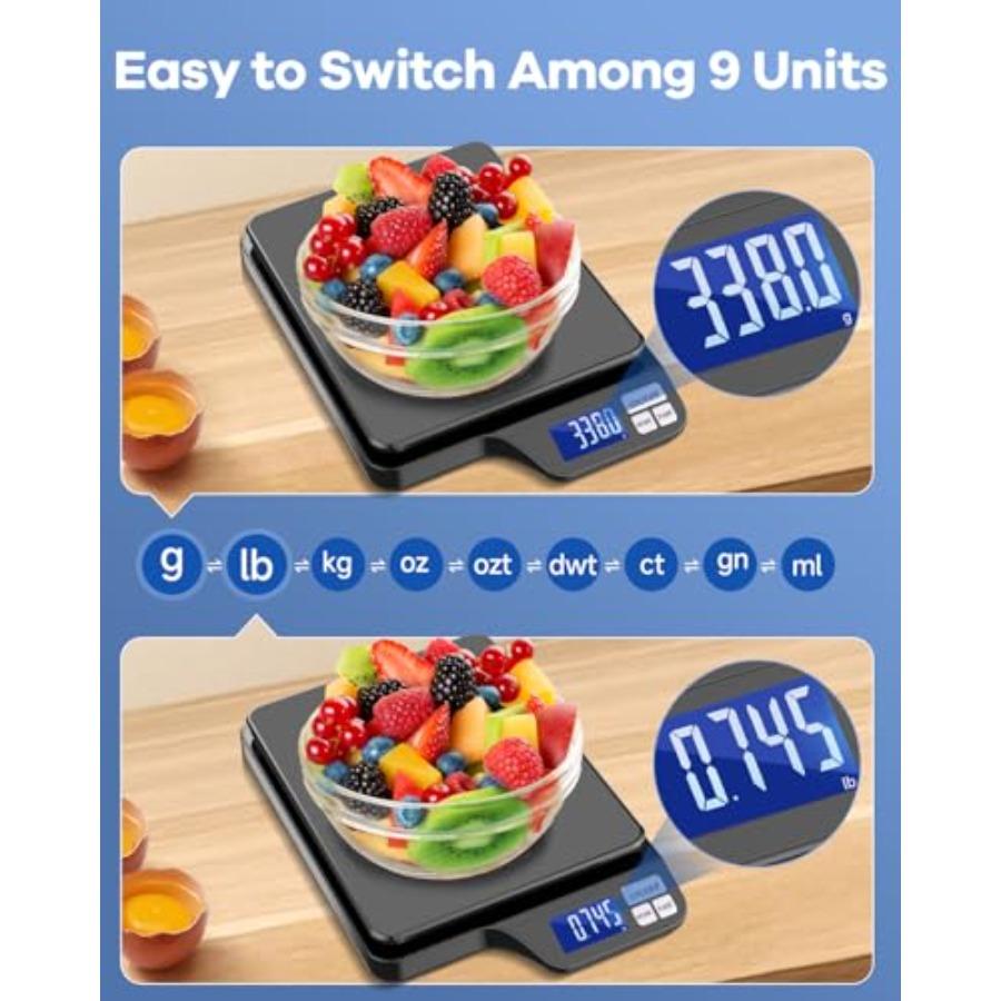 Large 5kg/11lb Kitchen Scale with 0.1g/0.01oz High Precision USB Rechargeable Food Scale Stainless Steel Pan with Tare Function