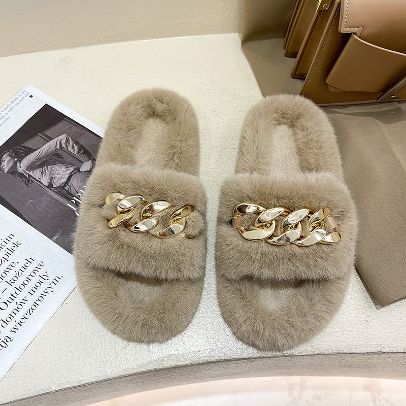 

Пушистые тапочки на толстой подошве с каблуком, увеличивающим рост, для женщин, для ношения осенью и зимой, высококлассные плюшевые тапочки-цепочки, интернет-знаменитость s 42