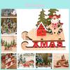 Exquisita Decoração de Natal em Madeira Placa de Mesa com Rena Papai Noel e Boneco de Neve