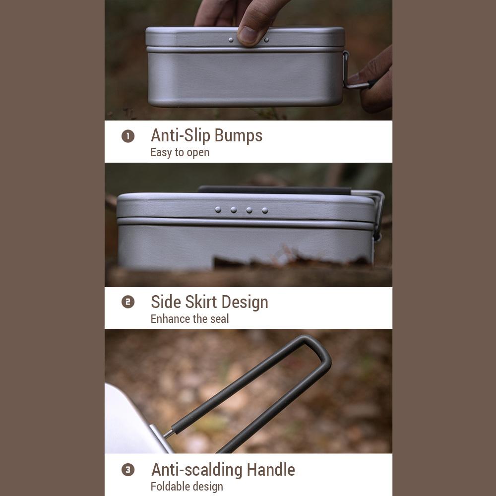 Camping Lunch Box Folding Handle Aluminum Camping Bento Container Camping Picnic Cookware 650ml