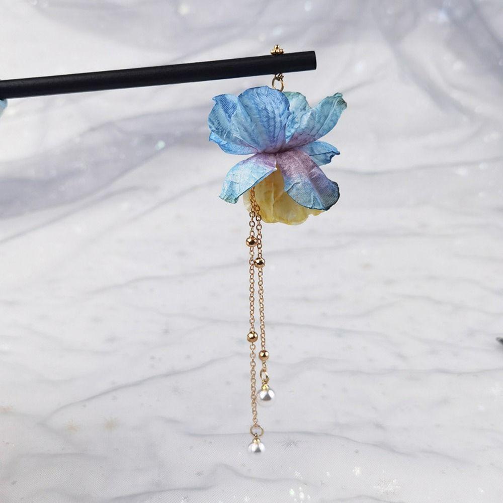 

Цветочная кисточка для девочек, свадебная заколка для волос, китайская вилка для волос, женские палочки для волос, корейские шпильки для волос Ханфу синий