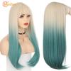 Synthetic Long Straight Lolita Wig with Bangs Wig Girl Cute Ombre Pink Blonde Black Cosplay Party Halloween Harajuku Wig