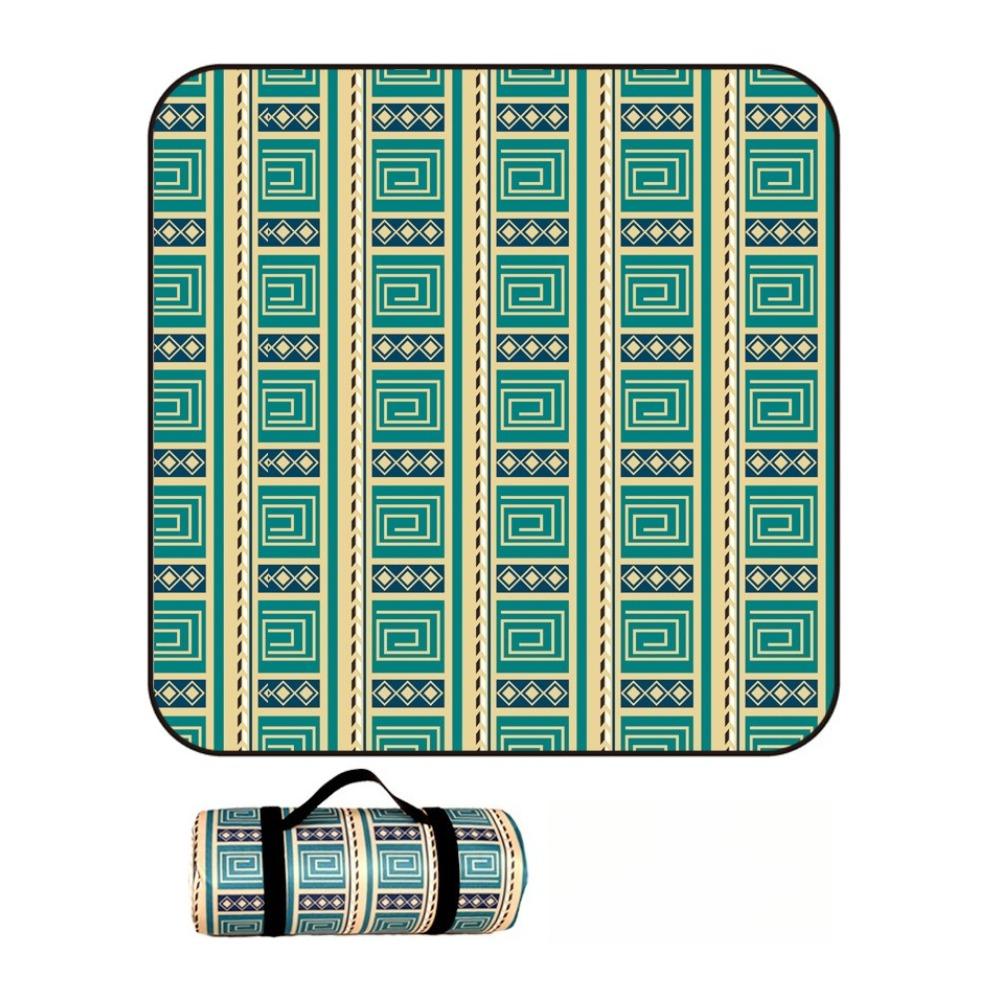 Vintage Print Picnic Blanket Waterproof Outdoor Camping Mat Carry Strap Foldable Travel Rug for Beach Park