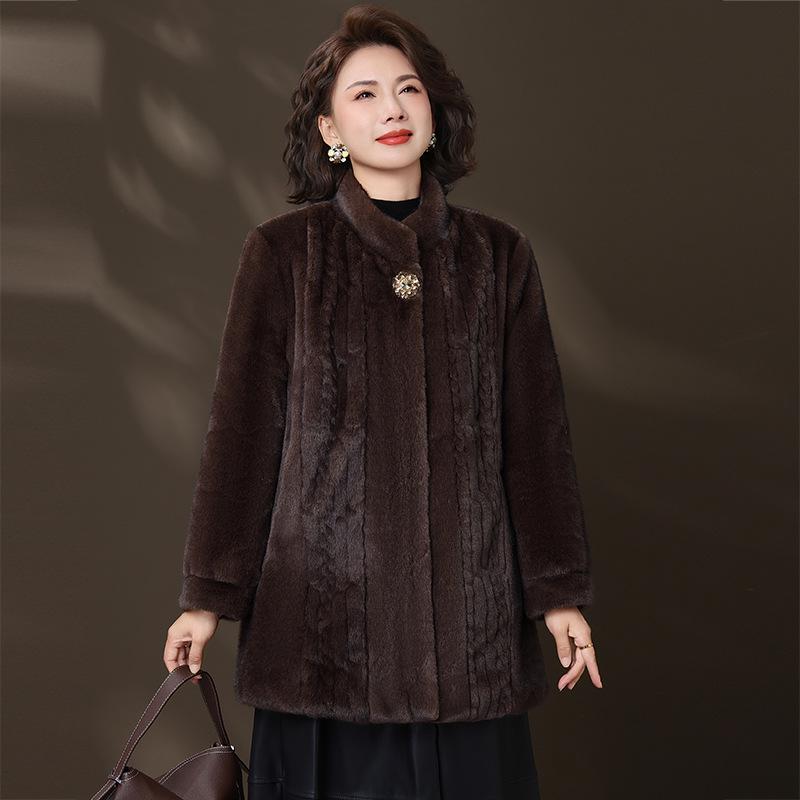 

Women s Mid-Length Winter Coat - Chinese Style Mink Velvet for Older Adults L [up to 100 lbs] колір темно кави