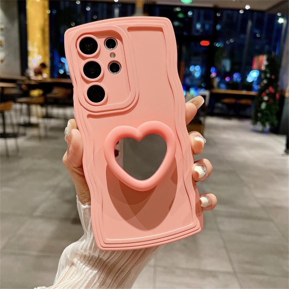 

Stylish Love Heart Mirror Stand Case for Samsung S26 S25 Edge S24 S23 Ultra S22 Plus FE A05 S A56 A36 A55 A35 A16 Silicone Cover Galaxy A22 4G