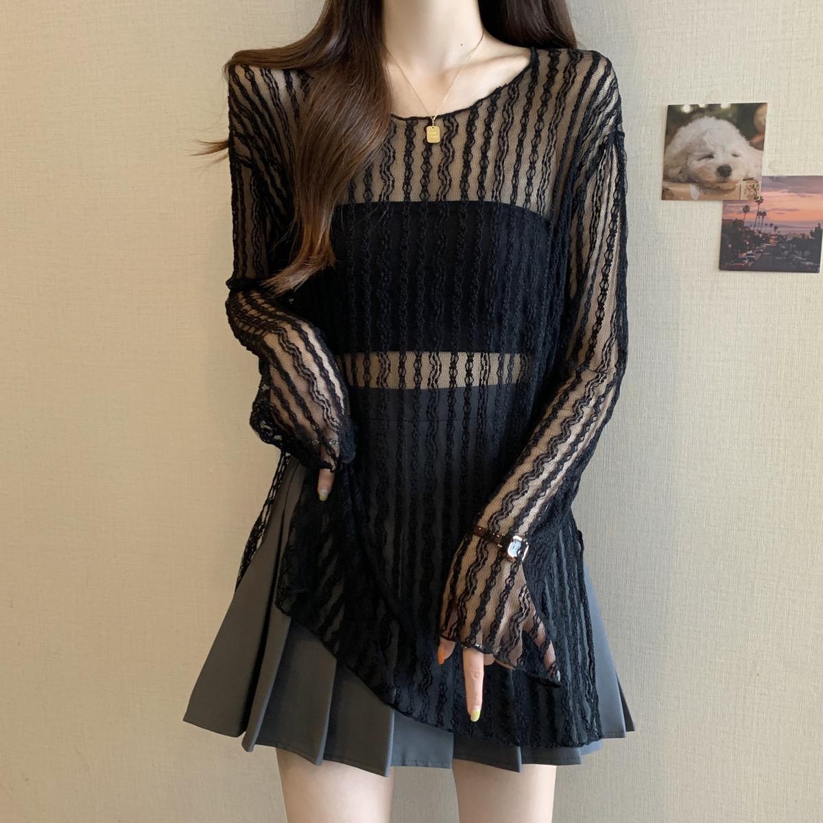 

Тонкий белый кружевной ажурный солнцезащитный чехол для женщин летний дизайн Plus с разрезом сверху 4XL чёрный