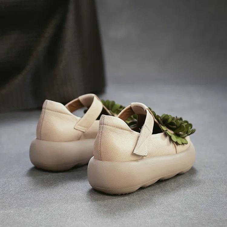 Johnature Ethnic Style Flower Thick Soled Sandals Genuine Leather Versatile Women's Platform Shoes