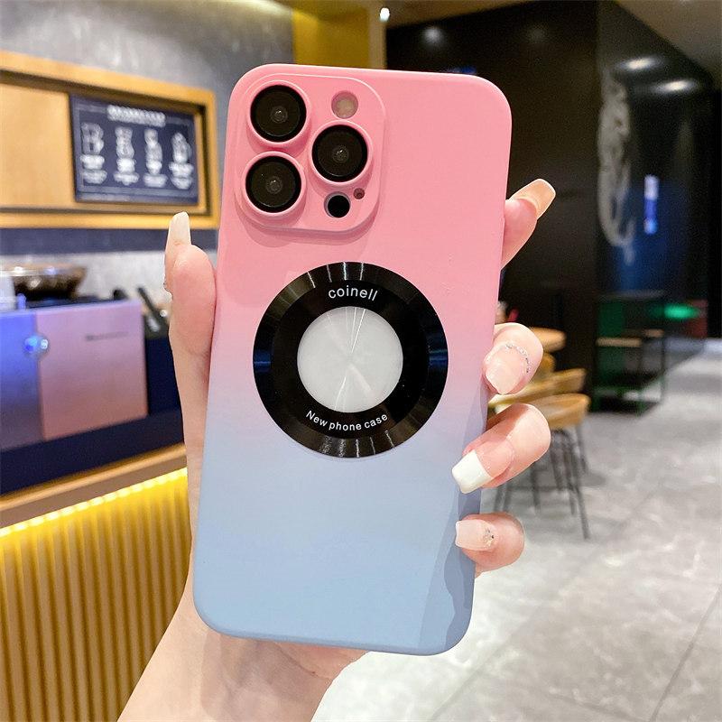 

Роскошный двухцветный выдолбленный чехол с магнитной присоской и беспроводной зарядкой. Подходит для iPhone 14, 13, 12, 11 Pro Max. Чехлы против падения. iPhone 11 розовый