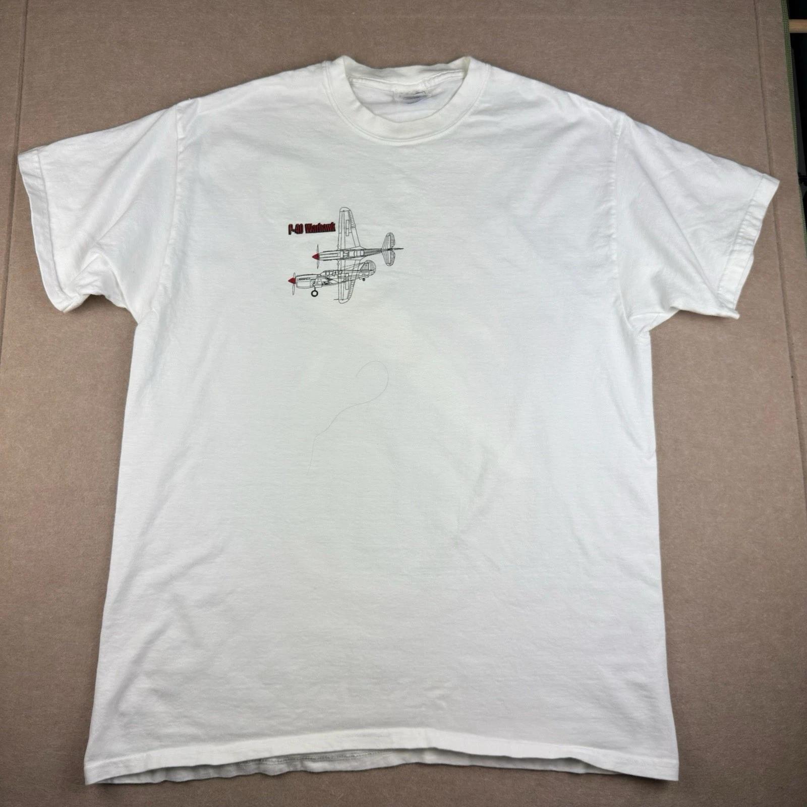 

Vintage F-40 Warhawk Shirt Men s L White WWII Fighter Plane 90 s Air Force Tee S