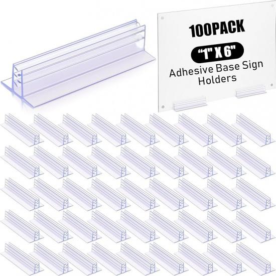 Fulmoon Sign Holder, Adhesive Base Sign Holders Multiple Uses for Counters, Warehouses, Base Sign Holders with Strong Adhesive (100 Pcs,1 * 3in)