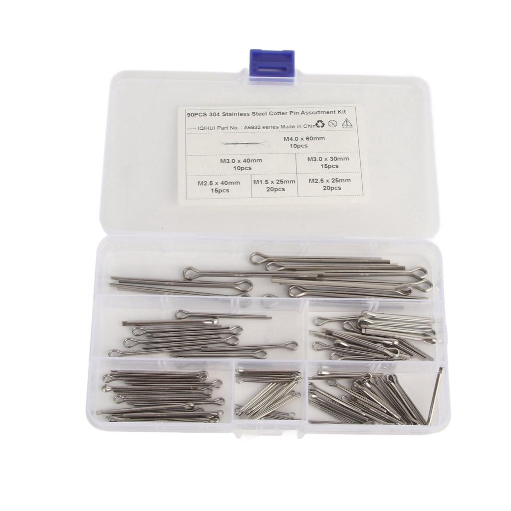 Stainless Steel Cotter Pin Fastener Kit 6 Size M1.6x25 M2.5x25 40 M3.0x30 40 M4x60 for Auto Truck Garage Workshop Repair