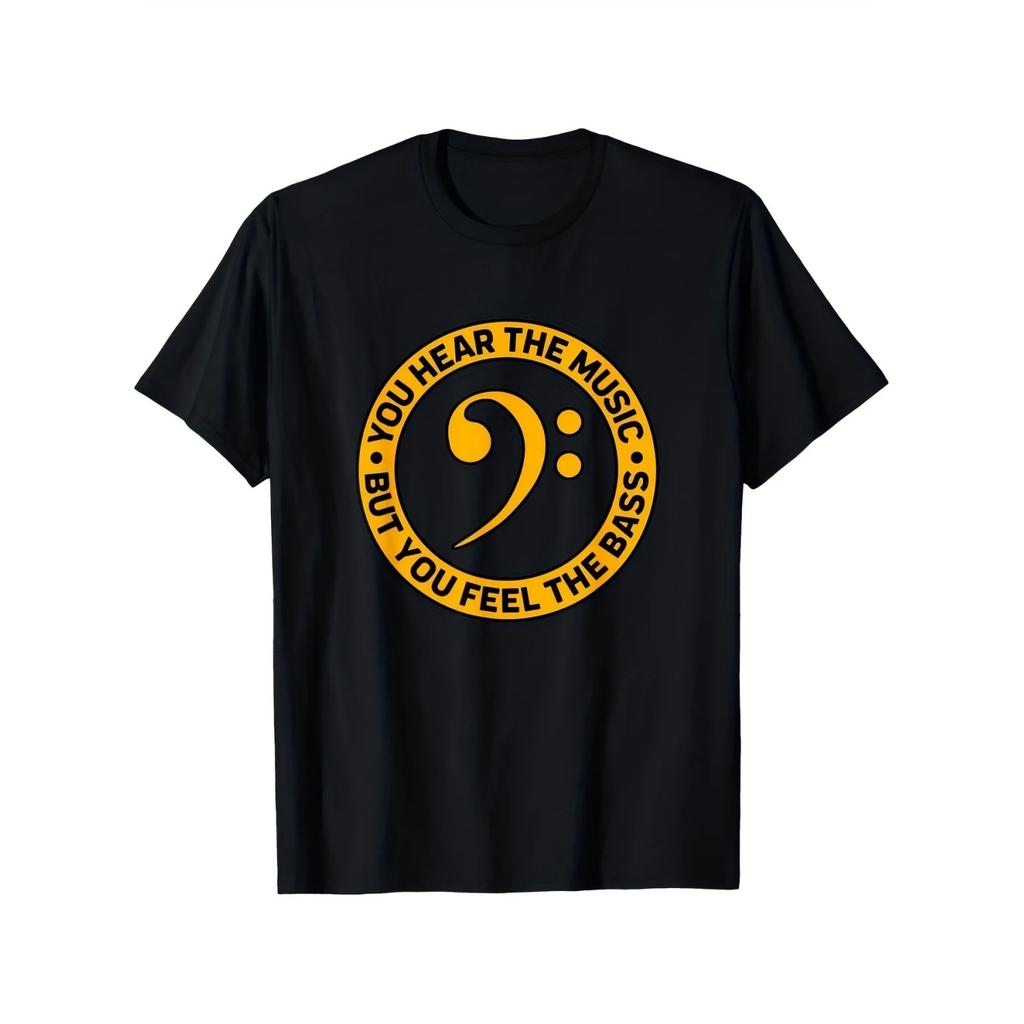 Men's Patterned Tshirt _You Hear Music But You Feel Bass_ Is An Ideal Choice for Guitar and Music Enthusiasts with Short Sleeves