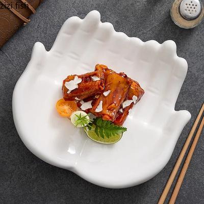 Creative Double-layer Buddha Hand Shape Ceramic Insulation Plate Dessert Dish Snack Plate Molecular Cuisine Specialty Tableware