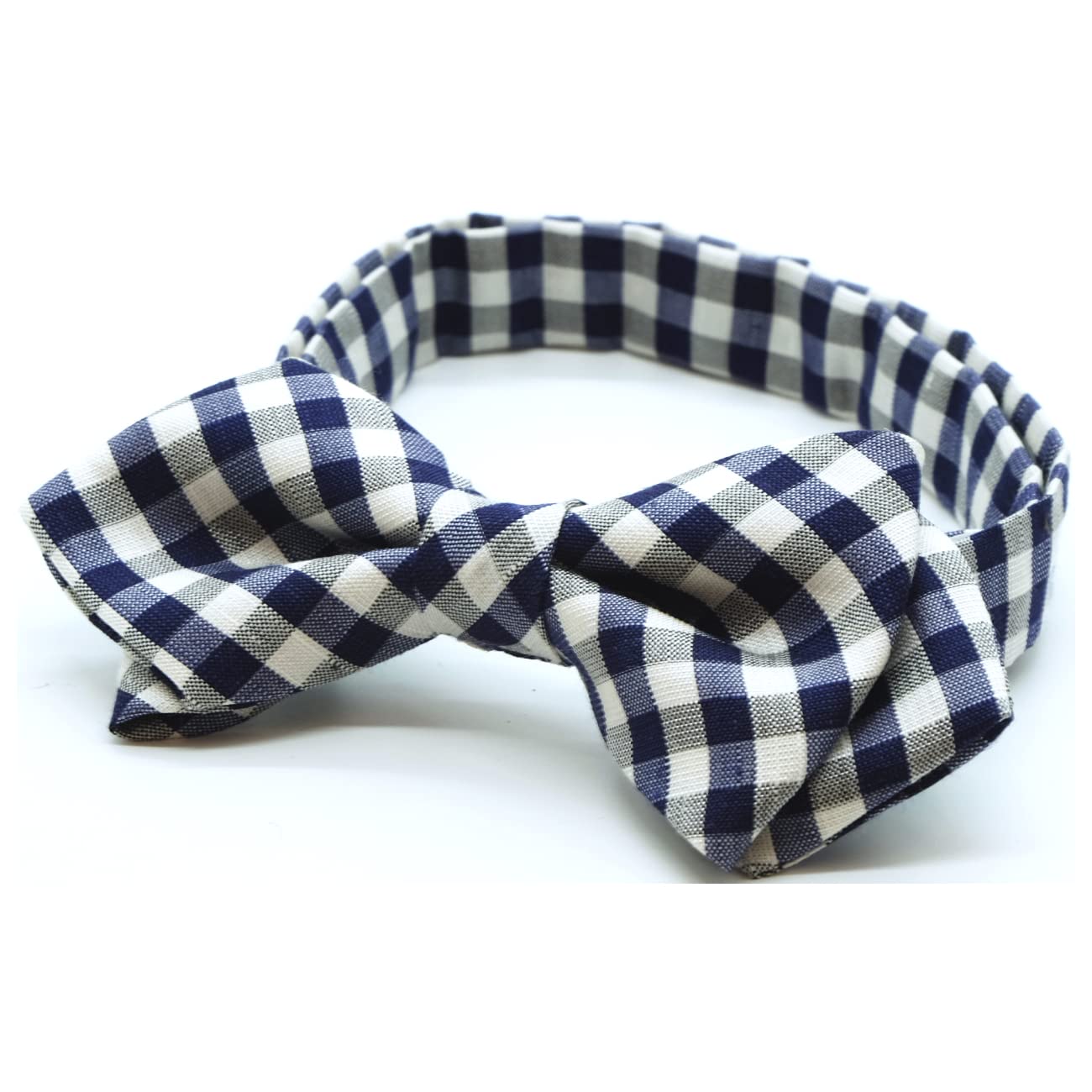 [D+Arts] Stylish Bow Tie, Silk and Linen, Gingham Check Pattern, Simple Fastener, Made in Japan (Navy Blue)