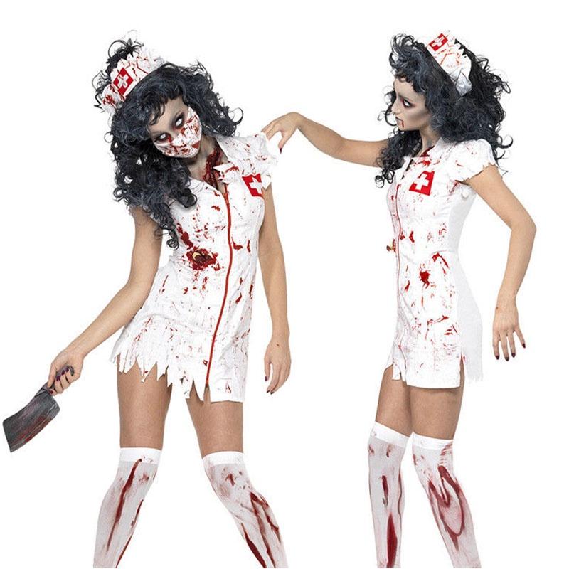 Premium Kalite Yetişkin Kadın Cadılar Bayramı Bloody Mary Şeytan Hemşire Cosplay Kostümü