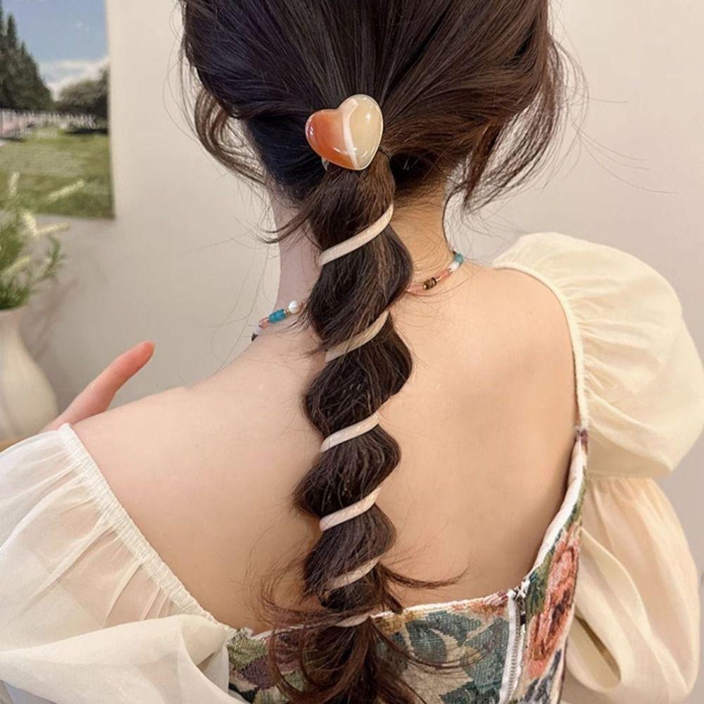 Elastic Telephone Line Headband Straight Braid Hair Tie Elegant Telephone Wire Hair Rope  Girl