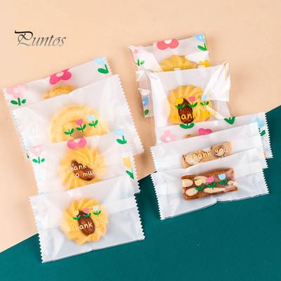 Set di biscotti per biscotti serie Flower, 100 pezzi/200 pezzi, set di sacchetti per imballaggio semi trasparenti con design a stampa floreale, sacchetti per imballaggio, fornitura domestica