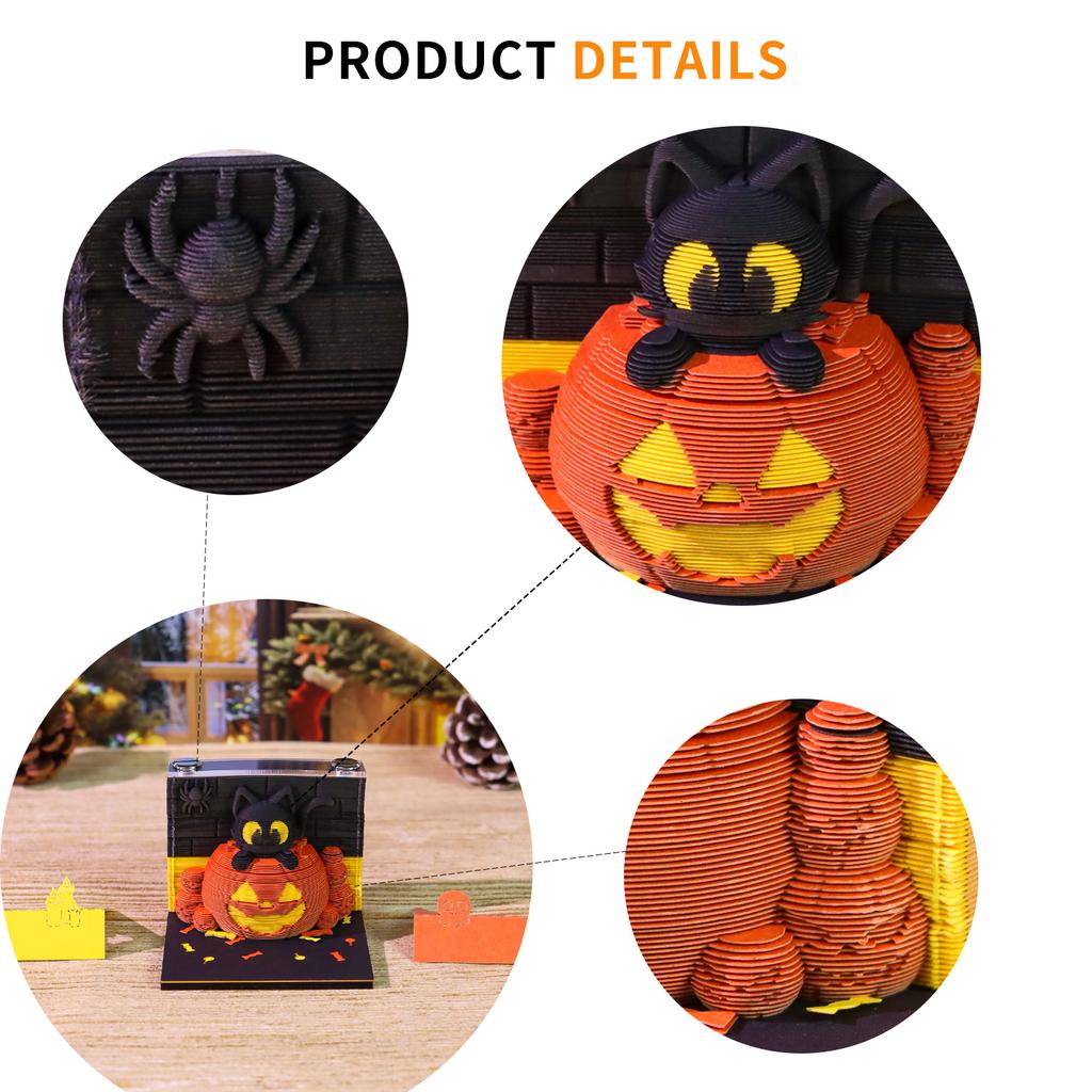 3D Model Black Cat Pumpkin Sculpture Halloween Layered Carving Art Notepad DIY Sticky Post Creative Stickers Papers Card Craft