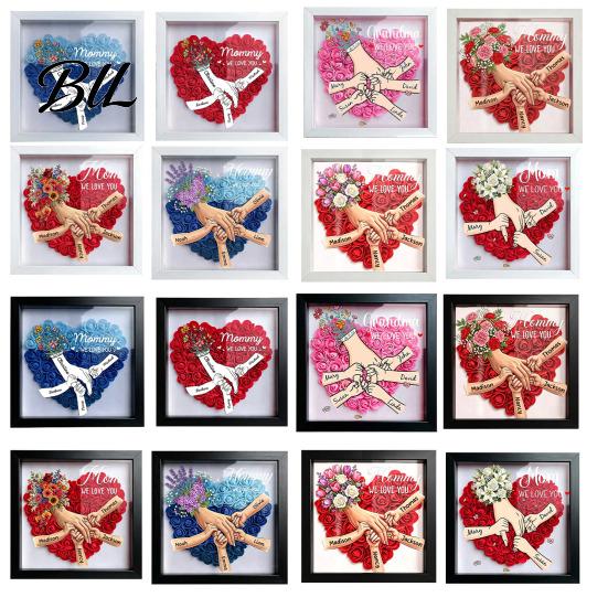 Shatterproof Acrylic Frame Personalized Mommy I Love You Flower Shadow Box Custom Names Holding Hands Gifts for Mom Grandma from Daughter or