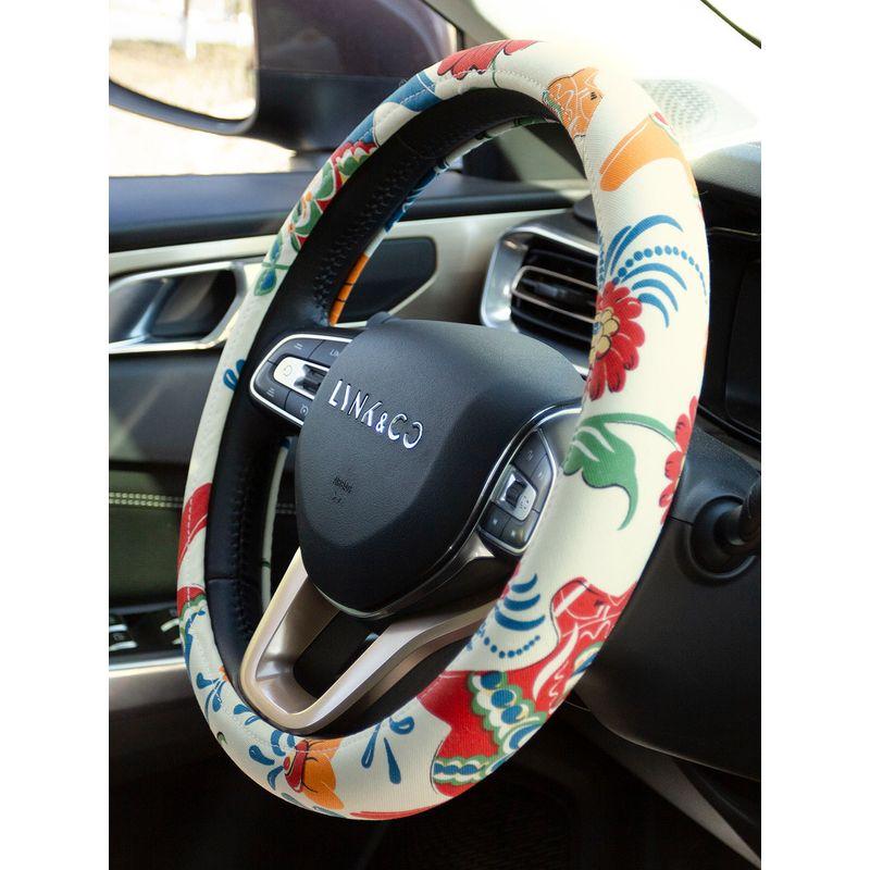 

Wooden Horse Fabric Car Steering Wheel Cover, Suitable for All Seasons, Women s High-End Style, Non-Slip, Sweat-Absorbent, for Tesla, Volkswagen, Bmw Trojan [Round/Steering Wheel Cover](Pure Cotton)
