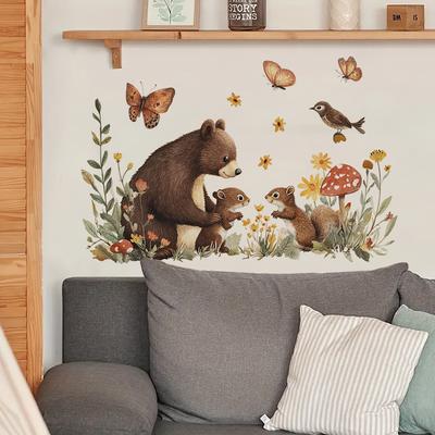 Pegatinas Decorativas Autoadhesivas para Habitación Infantil con Temática de Bosque, Oso y Ardilla
