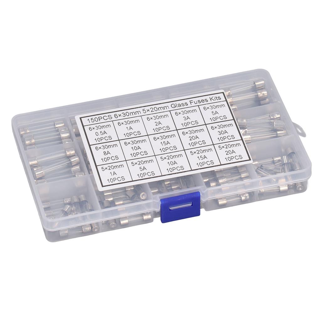 150Pcs Glass Fuses Alloy Tube Fuse Assorted Kit for Household Appliances 15 Different Models