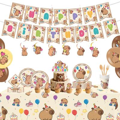Capybara Birthday Party Tableware, First-year Gift Arrangement, Paper Plate Banner, Pennant, Cute Cartoon Style
