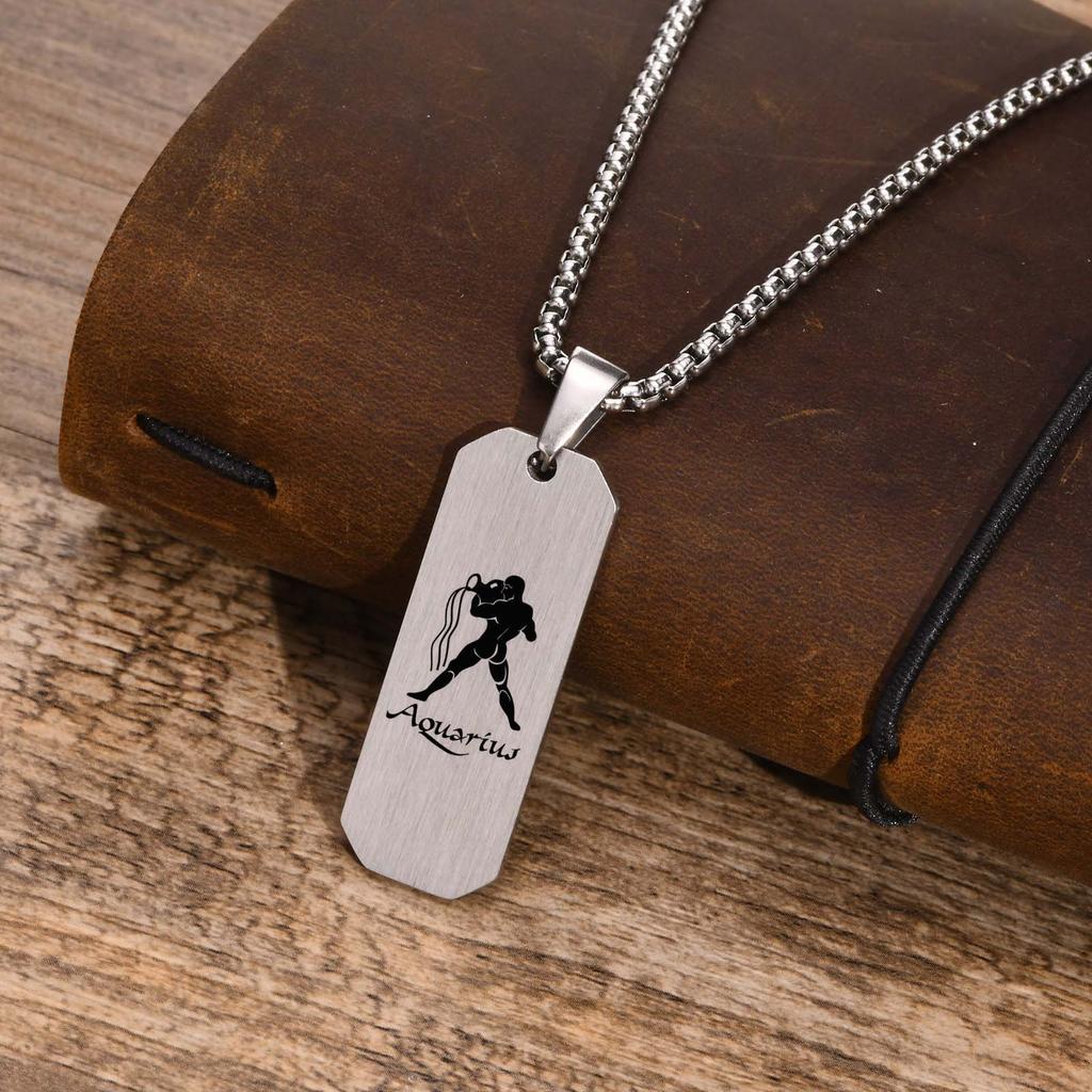 Free Personalized Custom 12 Zodiac Constellation Horoscope Sign Bar Necklaces for Men,Waterproof Stainless Steel Pendant Collar