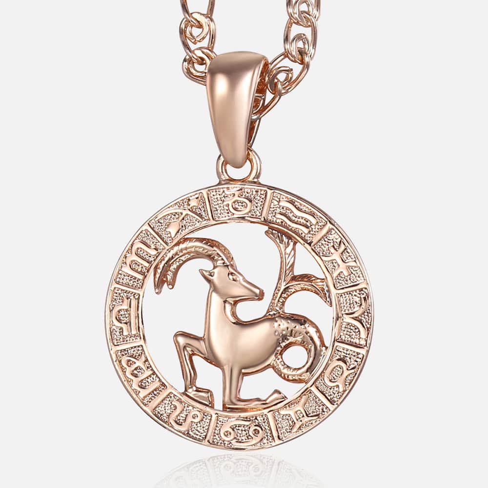 12 Zodiac Sign Constellations Pendant Necklace for Women Men 585 Rose Gold Color Necklace Birthday Gifts